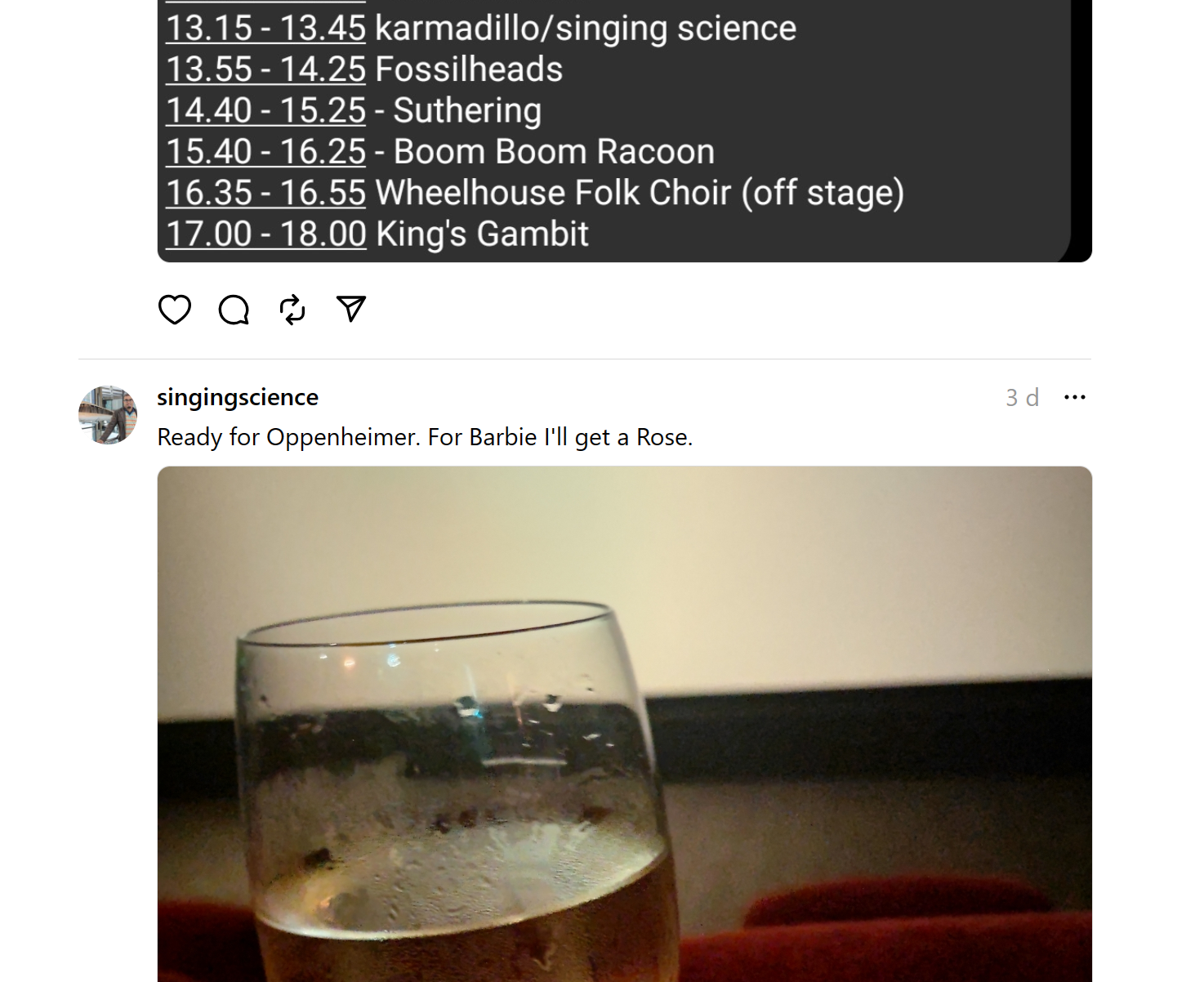 Screenshot of the Singing Science Threads account